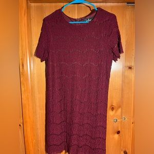 Worn Once Lulu’s Short Sleeve Maroon Lace Dress - Size XL